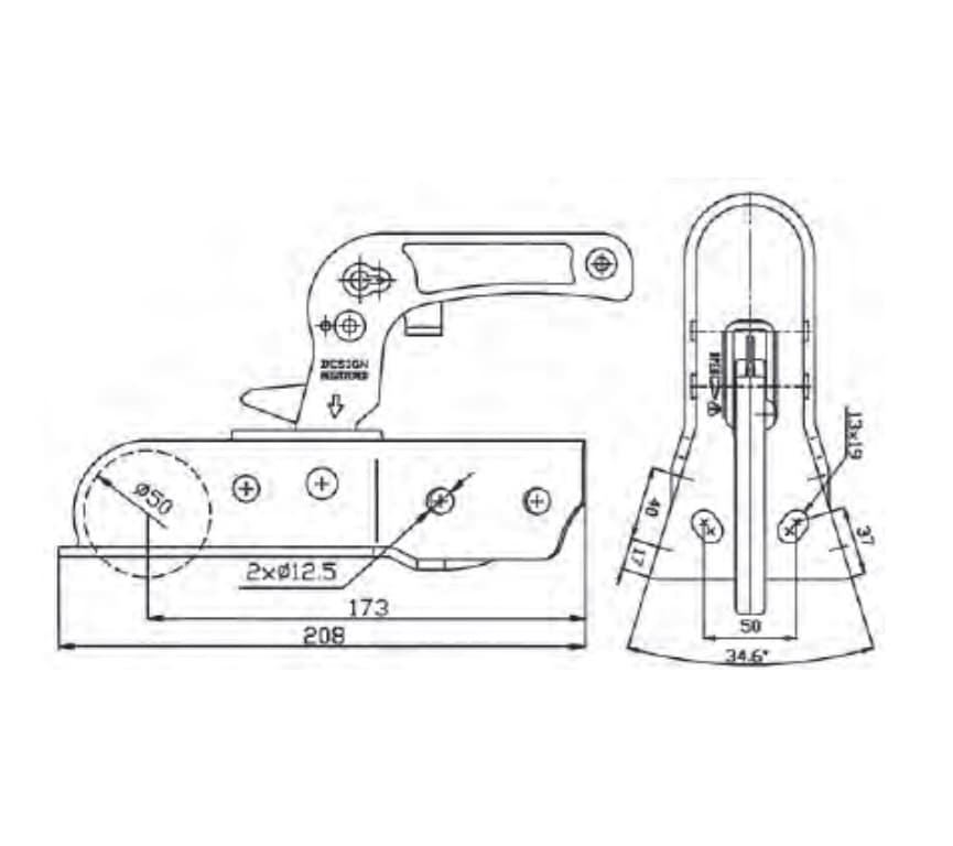 Cabezal de remolque en V 750 kg. K-ZSK ø50V - Imagen 1